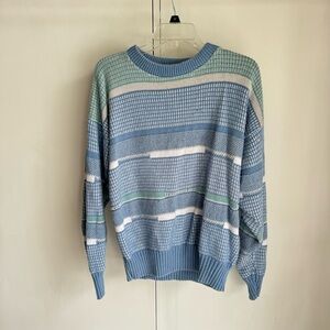 Vintage Victoria Dry Goods Sweater Blue Green and White Size L